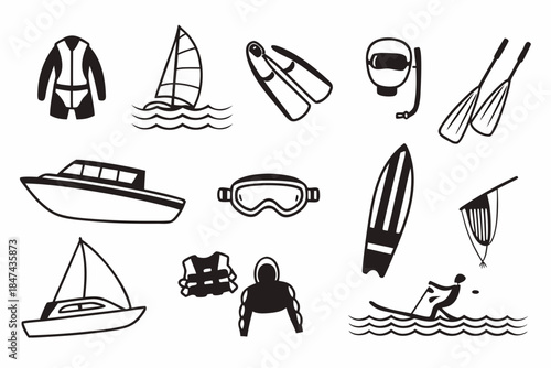 Water sports icons for recreation and adventure activities