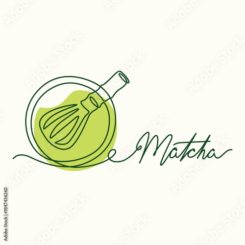 Matcha one line drawing. Matcha single line illustration. Matcha minimalist line art. Matcha vector art.