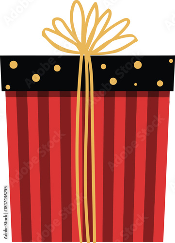 Red and black gift box with gold ribbon and bow