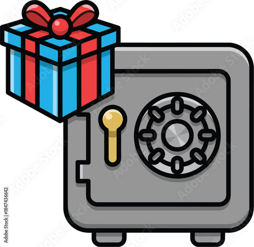 Safe with gift box icon