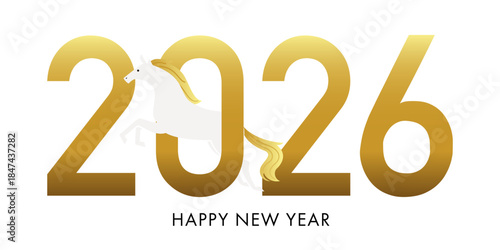 2026の文字と馬のロゴ。ベクターイラスト。