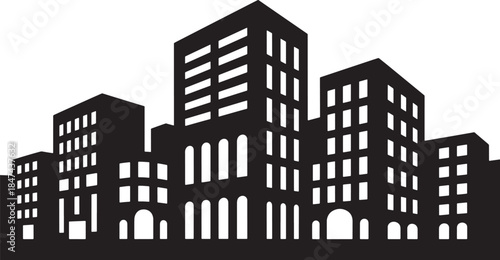 Black silhouette city building background on transparent for urban architecture scene