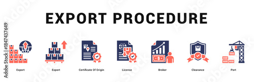 Export Procedure Modern and clean web banner illustration featuring thematic icons for visual communication