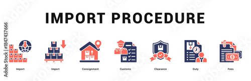 Import Procedure Modern and clean web banner illustration featuring thematic icons for visual communication