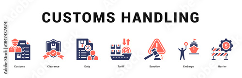 Customs Handling Modern and clean web banner illustration featuring thematic icons for visual communication