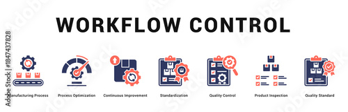 Workflow Control Modern and clean web banner illustration featuring thematic icons for visual communication