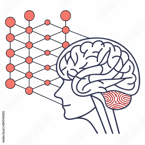 Human brain with neural network and energy particles