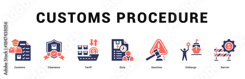 Customs Procedure Modern and clean web banner illustration featuring thematic icons for visual communication