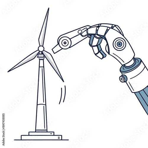 Robotic hand balancing rotating wind turbine model 1