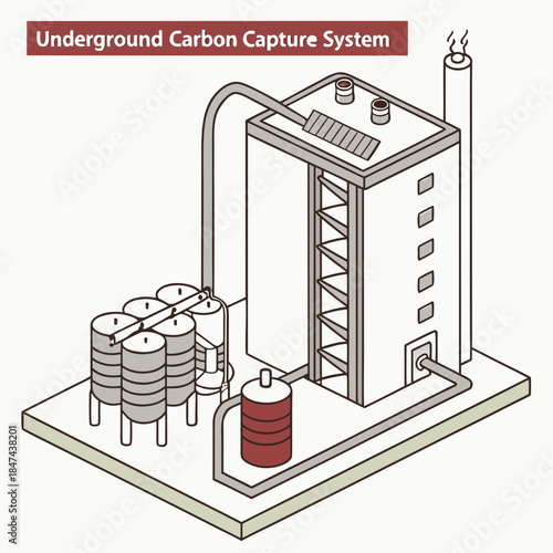 Underground carbon capture system with storage tanks and smokestack