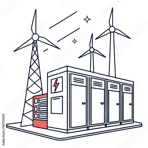 Wind turbines connected to industrial battery storage unit