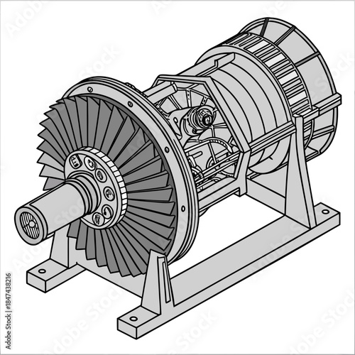 Gas turbine generator cutaway rendered realistic industrial