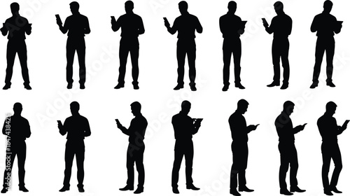 WebSilhouettes of people using smartphones in daily life, digital communication, mobile interaction, modern lifestyle, technology addiction, urban behavior