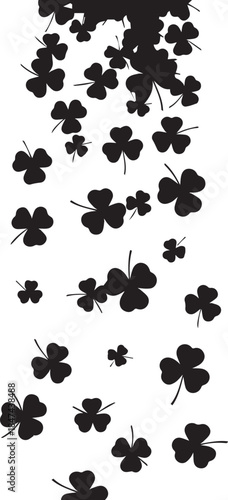 Falling lucky clover leaves in a vertical pattern against a white background