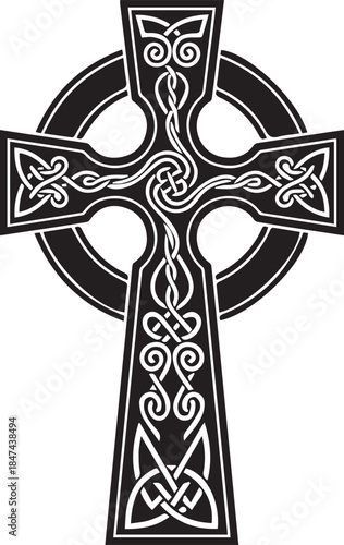 Intricate celtic cross with knotwork design and circle halo
