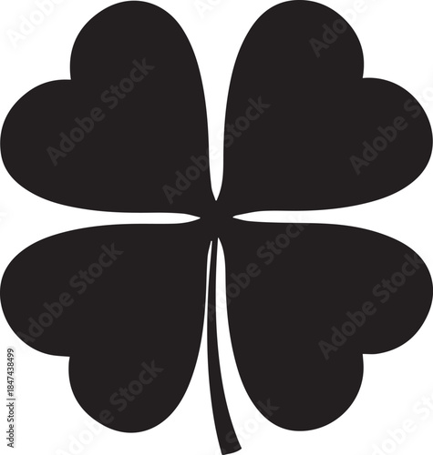 Black silhouette of a four leaf clover on a white background