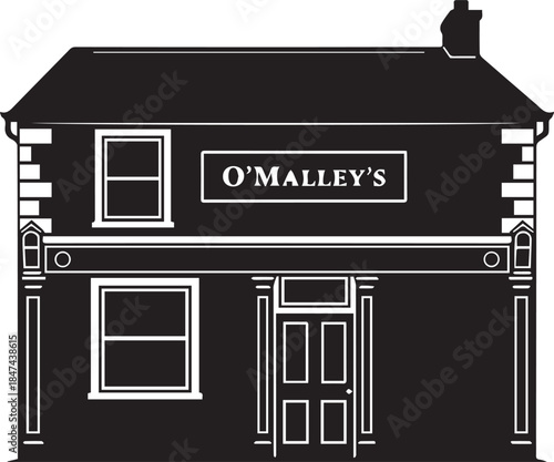 O malley s irish pub silhouette building facade black and white