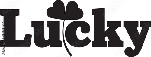 Lucky word with a shamrock clover symbol