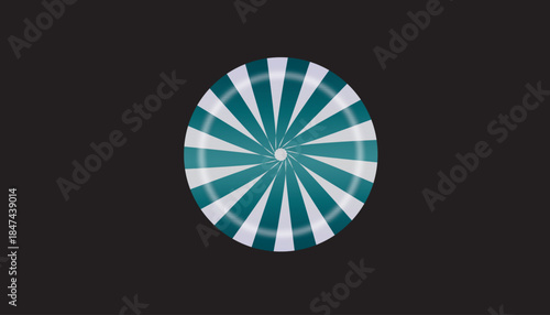 Teal and white abstract radial circle with dynamic striped pattern