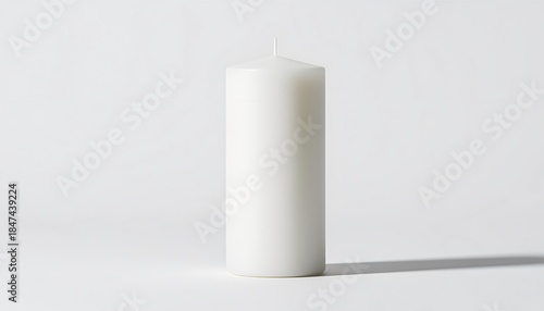 Wallpaper Mural A pristine white pillar candle stands tall and upright, casting a subtle shadow on a clean white background. Torontodigital.ca