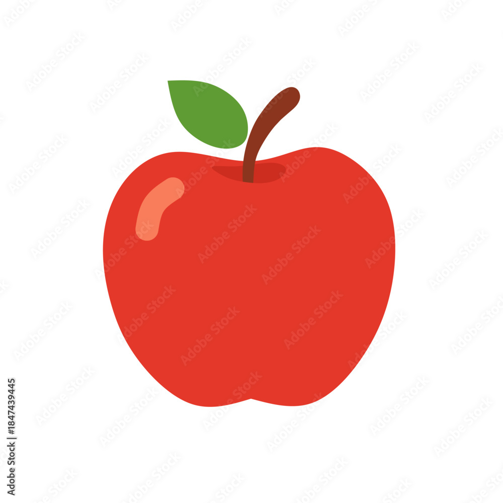 Fototapeta premium Simple Flat Style Red Apple with Green Leaf Icon Isolated