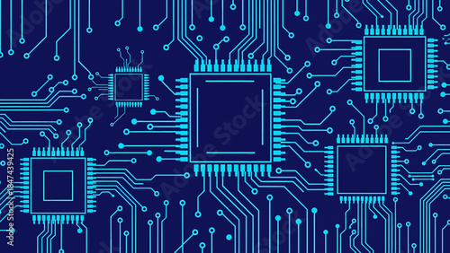 Digital Circuitry: An intricately designed digital circuit board, illuminated in a vibrant hue, showcases the interconnectedness of modern technology.