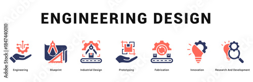 Engineering Design Modern and clean web banner illustration featuring thematic icons for visual communication
