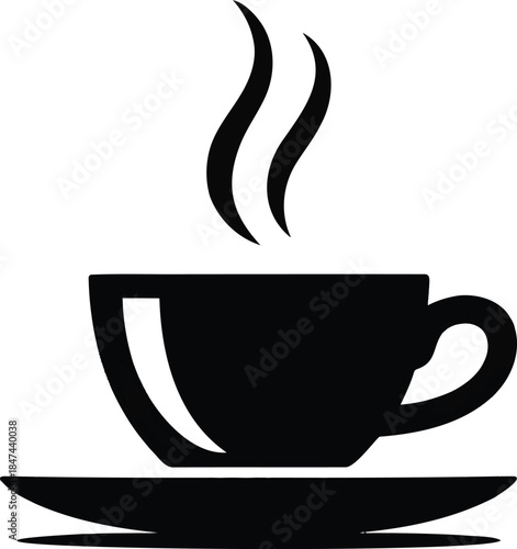 steaming coffee cup with saucer and visible steam lines