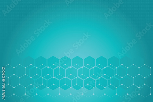 Abstract hexagonal molecular structure on a teal gradient background representing science and technology ideal for digital presentations and futuristic concepts EPS vector