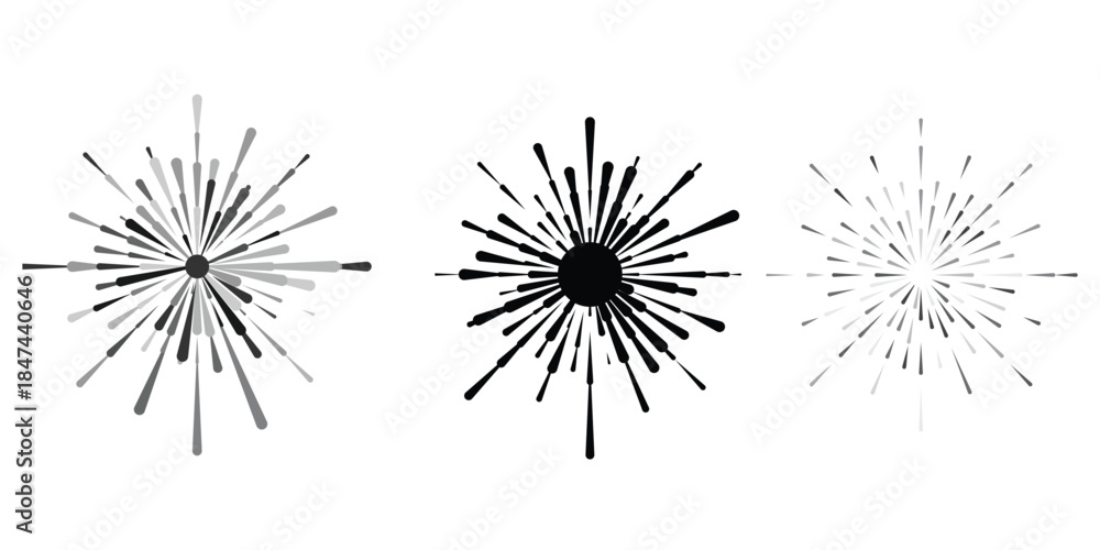 Fototapeta premium Collection of radial burst elements abstract starburst shapes for graphic design and retro effects EPS vector