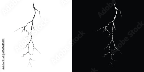Realistic lightning bolt illustration a powerful natural electrical discharge for weather or energy concepts isolated on white and black backgrounds EPS vector
