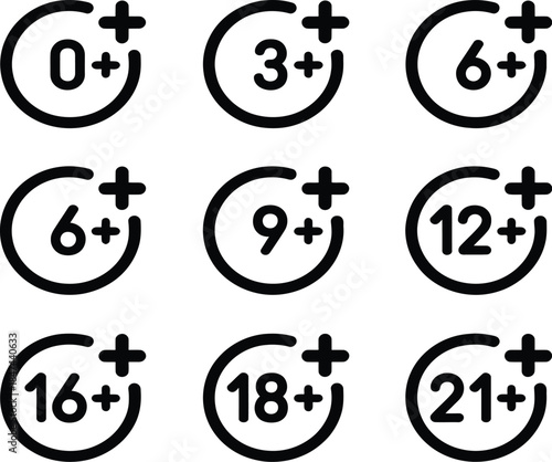 Vector set of age restriction icons and content rating symbols