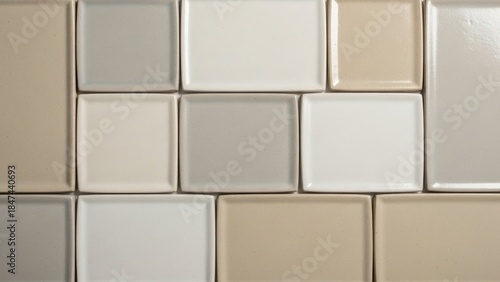 Neutral Tiled Surface: A close-up shot of a meticulously arranged mosaic of neutral-toned square tiles creates a harmonious and modern aesthetic, ideal for textures or backgrounds.