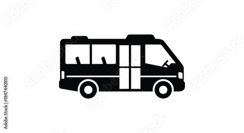 A striking black and white depiction of a classic camper van a memorable silhouette