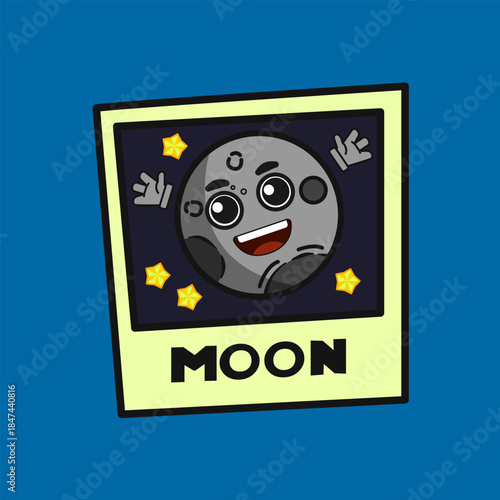 cheerful moon waving happily polaroid