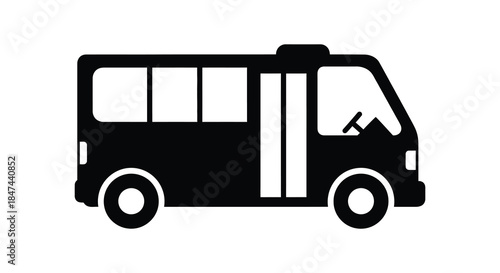 A simple black and white illustration of a recreational vehicle design a classic campervan silhouette