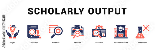 Scholarly Output Modern and clean web banner illustration featuring thematic icons for visual communication