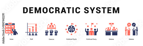 Democratic System Modern and clean web banner illustration featuring thematic icons for visual communication
