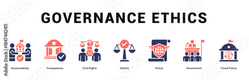 Governance Ethics Modern and clean web banner illustration featuring thematic icons for visual communication
