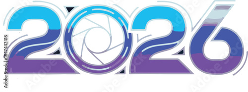 A vibrant graphic illustration for the New Year 2026, featuring a creative lens design to symbolize new perspectives and opportunities for a fresh beginning and bright future