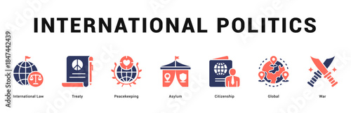 International Politics Modern and clean web banner illustration featuring thematic icons for visual communication