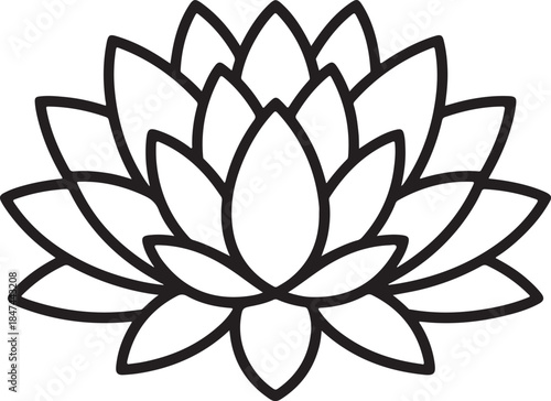 Simple lotus flower line drawing outline. Lotus flower, continuous one line drawing. Water lily outline vector illustration for yoga studio, spa, zen center.