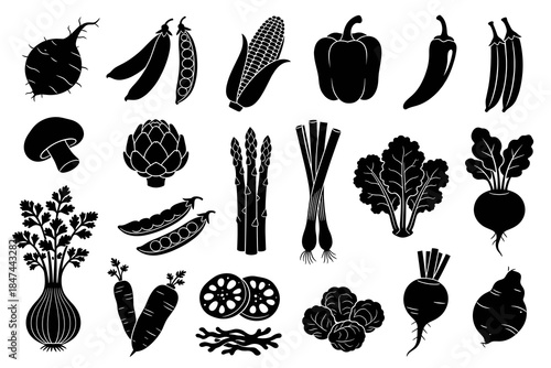 Black Vegetable Silhouette Icon Set