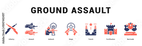 Ground Assault Modern and clean web banner illustration featuring thematic icons for visual communication