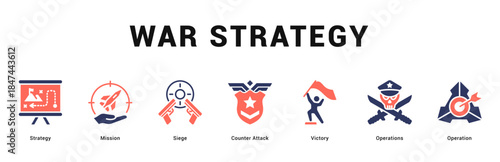 War Strategy Modern and clean web banner illustration featuring thematic icons for visual communication