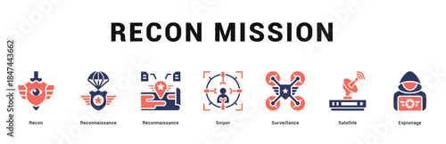 Recon Mission Modern and clean web banner illustration featuring thematic icons for visual communication