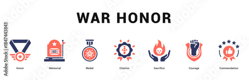 War Honor Modern and clean web banner illustration featuring thematic icons for visual communication