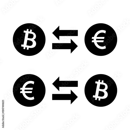 Bitcoin to euro exchange rate icon. Cryptocurrency conversion and crypto transaction symbol