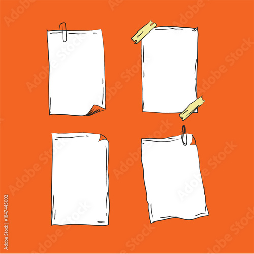 Torn paper notes pinned on bright background, ideal for announcements, reminders, creative layouts, and message boards.