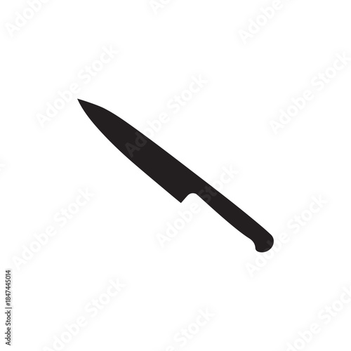 Black kitchen knife silhouette on plain white background
